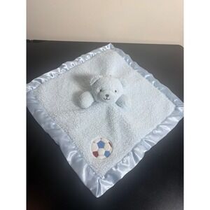 Tiddliwinks Baby Blue Lovey Teddy Bear Soccer Ball Satin Trim Security Blanket
